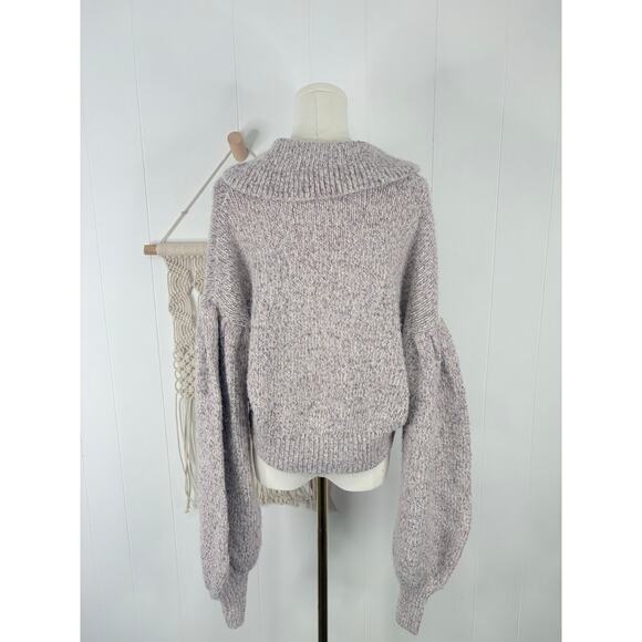 NWT Zara Metallic Knit Peter Pan Collar Sweater Small Purple Balloon Sleeve - Picture 6 of 10